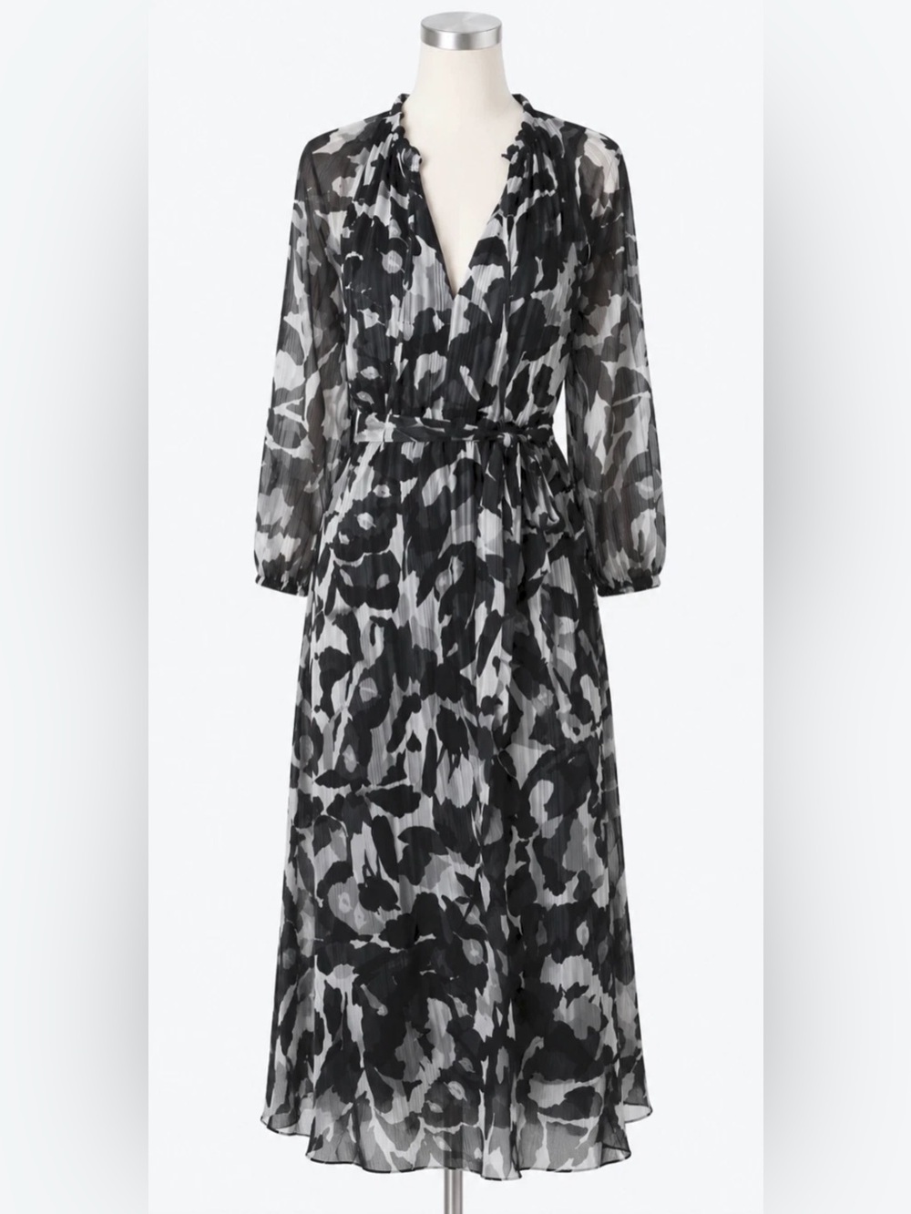 WHITE HOUSE BLACK MARKET WHBM ABSTRACT WINGS LONG SLEEVE PRINTED MIDI DRESS XL